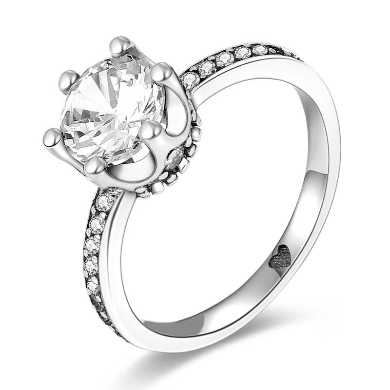 2023 Fashion Silver Plated Princess Tiara Crown Sparkling Love Heart Rings for Women Jewelry Anniversary Gift
