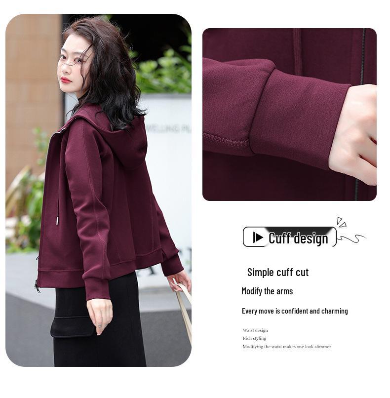 Grauer Damen-Cardigan-Hoodie mit doppeltem Reißverschluss, schwere Qualität - Sportlicher koreanischer Stil, Langarm, Frühjahr/Herbst Kollektion 2025.