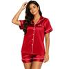 Set Pigiama da Donna in Raso a Maniche Corte con Camicia Bottonata e Pantaloncini a Vita Elastica Morbido Leggero per il Tempo Libero e il Sonno S-XXXXL