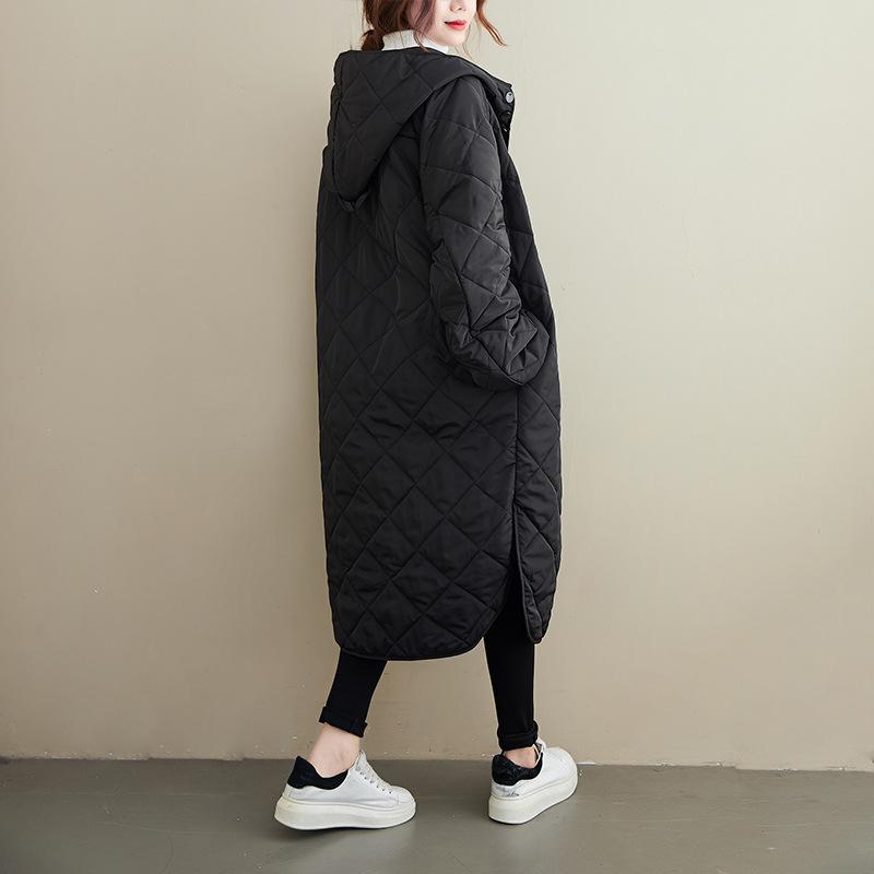 Winter Long Warm Women Parkas Casual Hooded Collar Cotton Single Breasted Siimple Black Pocket Female Coats