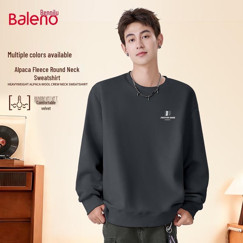 Baleno Men's Winter Fleece Lined Letter Graphic Round Neck Sweatshirt