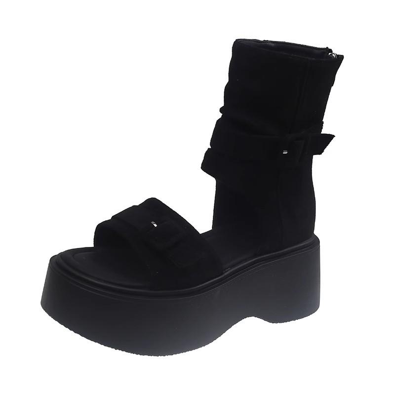 Inner heightening sandals summer new thick-soled high-heeled sandals women's versatile retro trousers cool boots
