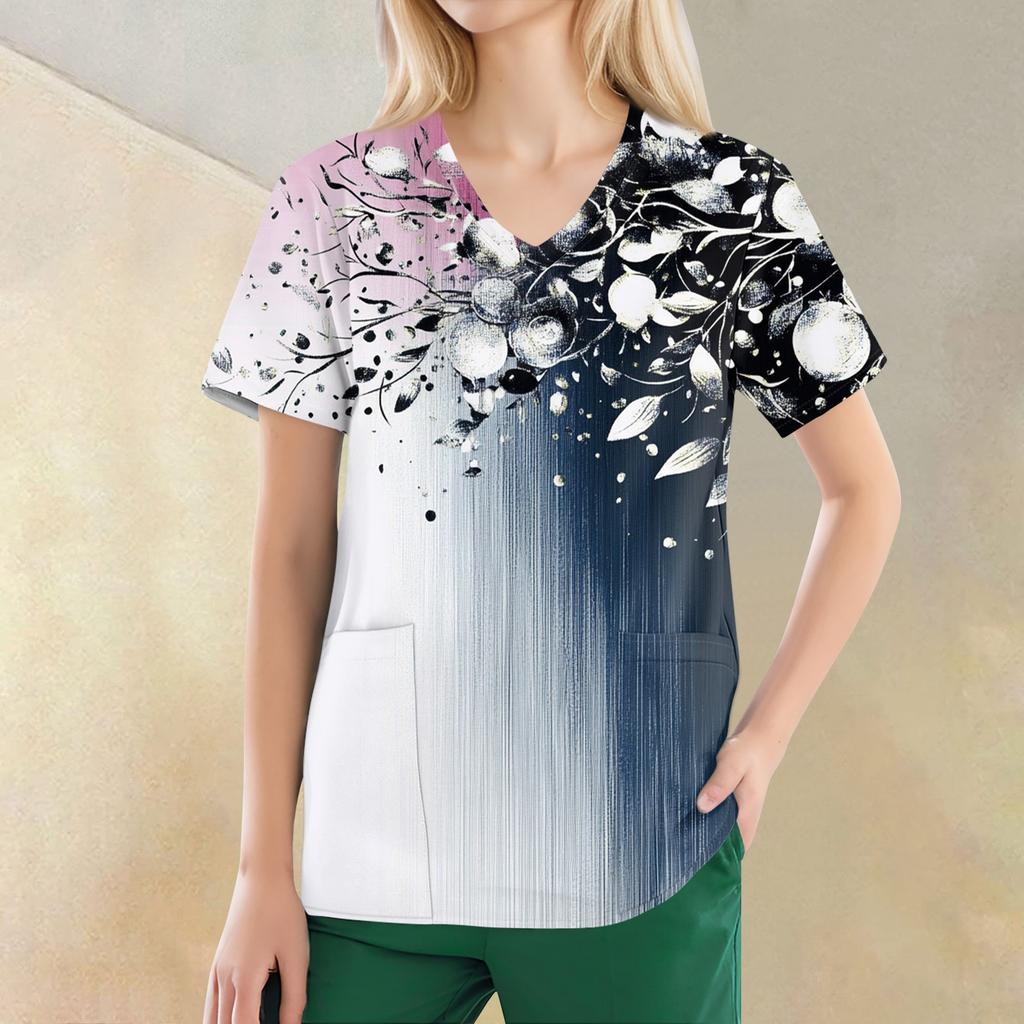 Modische, lässige Oberteile mit V-Ausschnitt und bedruckter Arbeitskleidung für Damen