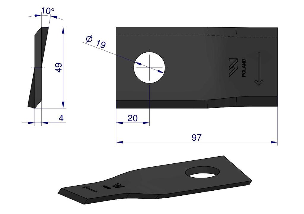 Knife. Knife Mower Right 97X48X4Mm Hole 19 Application 13800024 Jf-Stoll Waryński ( Sold In 25s )