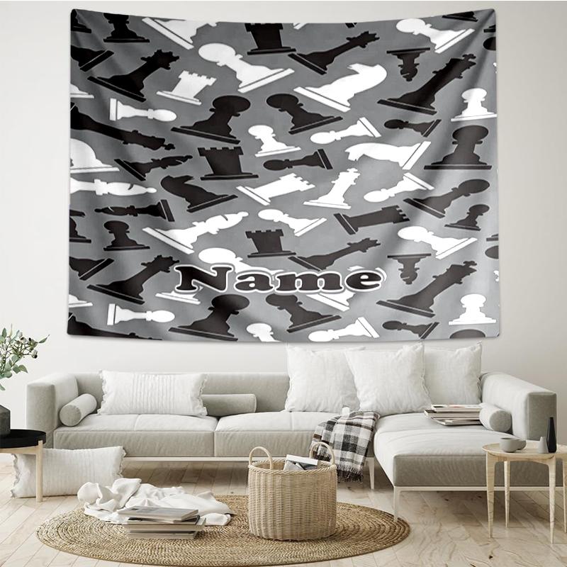 Custom Name Chess Print Tapestry, Backdrop, Easy Setup, Ideal for Bedroom, Office & Living Room, with Aesthetic Wall Hanging Decor.