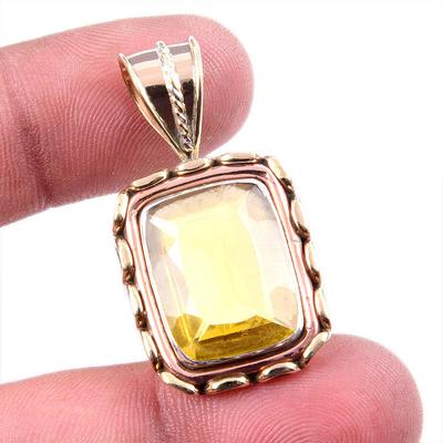Natürlicher Zitronenquarz 925 Massives Sterlingsilber Schmuck Zweifarbig Anhänger 1,5" b8J85
