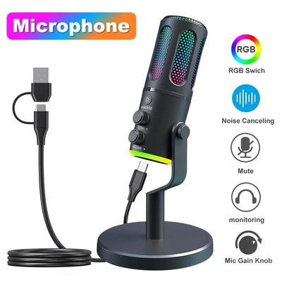 RGB USB Condenser Gaming Microphone Computer Professional Microphone For PC PS4 PS5 Mac Mobile Phone Recording Streaming New