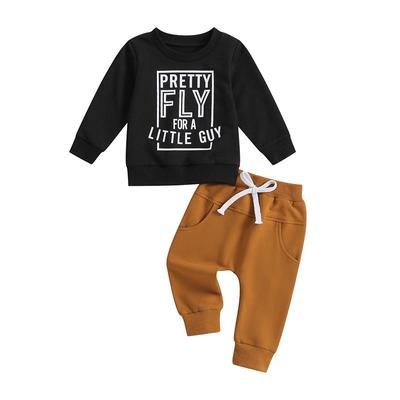 Baby-Jungen-Hosen-Set, 6 Monate, 12 Monate, 18 Monate, 24 Monate, 3 Jahre, langärmlig, Rundhalsausschnitt, Buchstaben-Druck, Sweatshirt mit elastischer Taille, Jogginghose, Säuglingskleidung