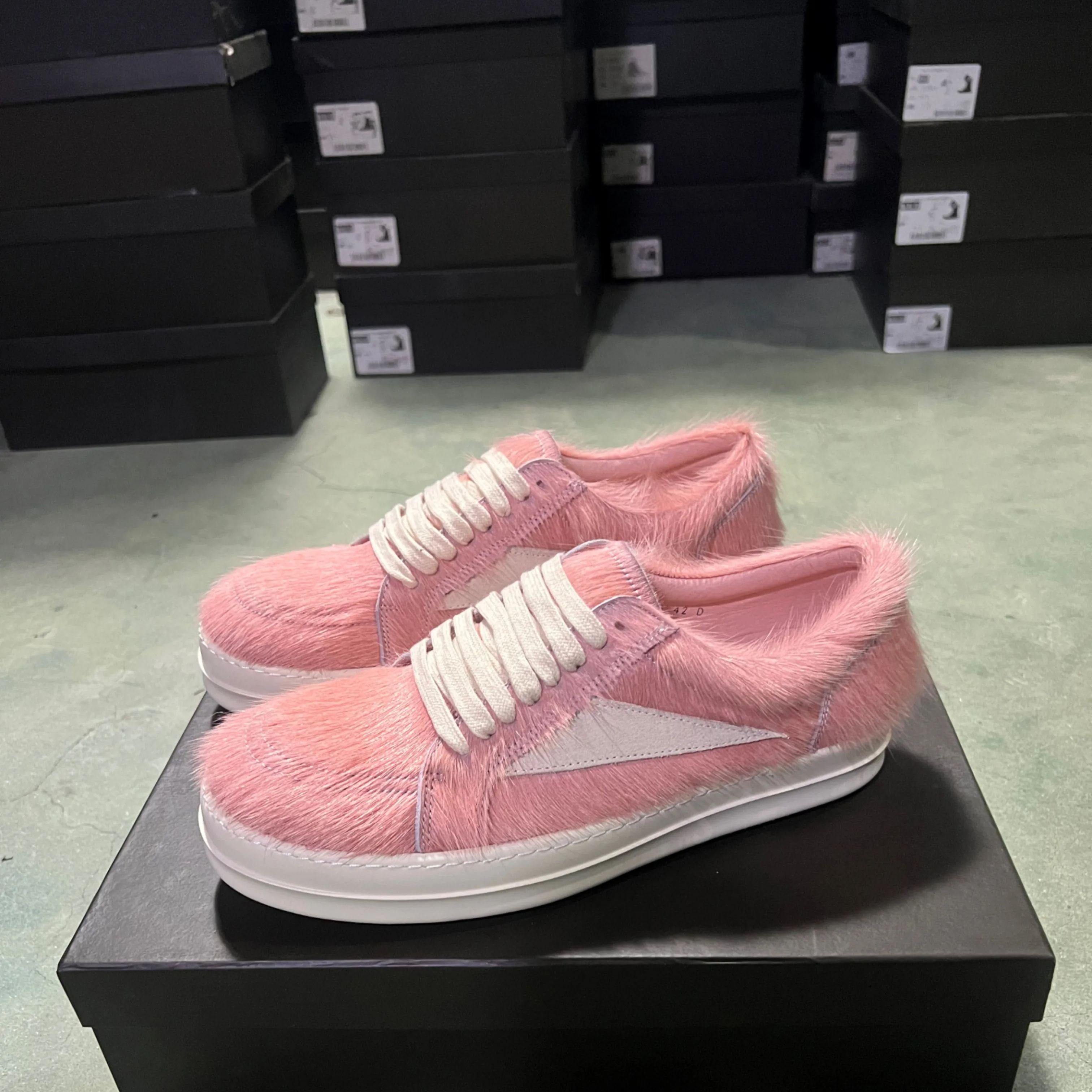 

R-o Ретро Мужские Кроссовки Повседневная Обувь Низкий Верх Обувь Розовый Конский Волос Белая Замша На Шнуровке Женские Розовые Кроссовки из Конского Волоса 34