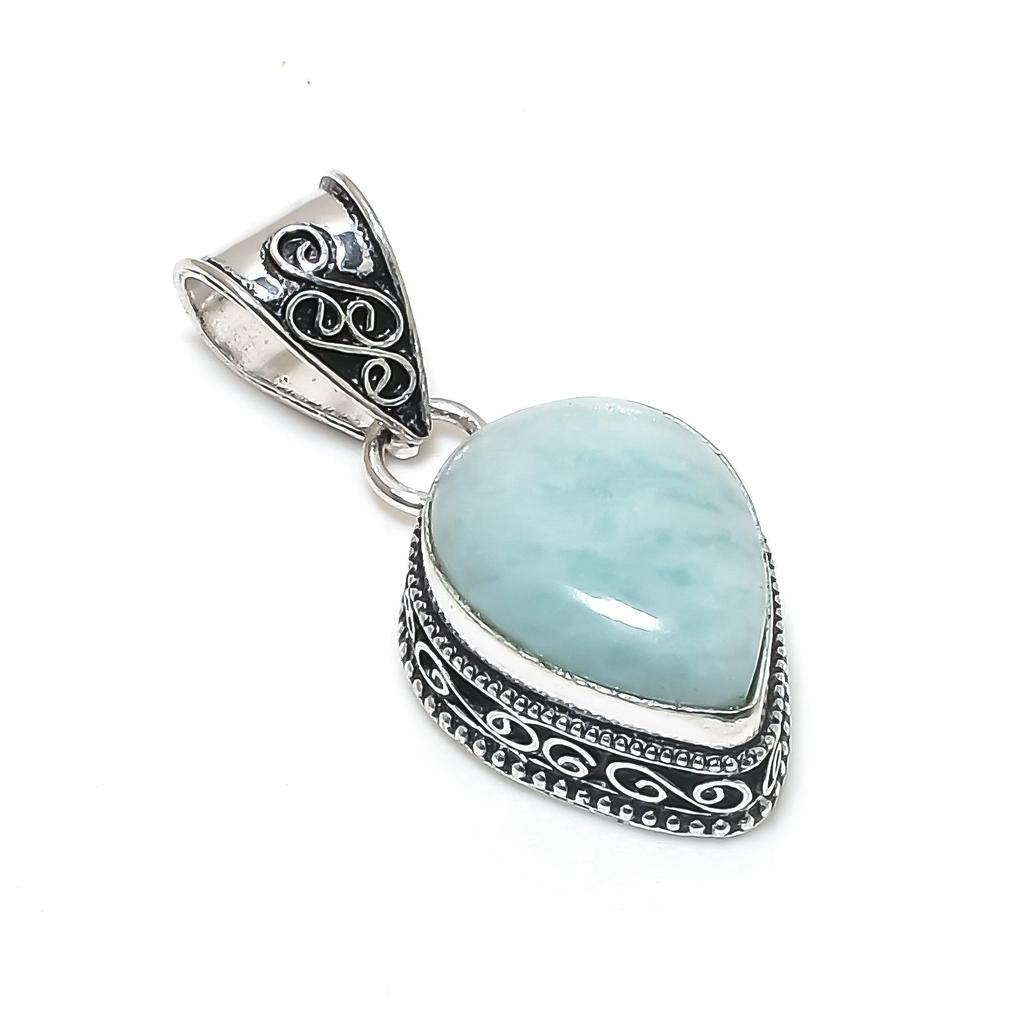 Naturlig Amazonit Ädelsten Silverhänge i 925 Sterling Silver - Handgjord Päronform, Vardags Smycke Alla Hjärtans Dag Present