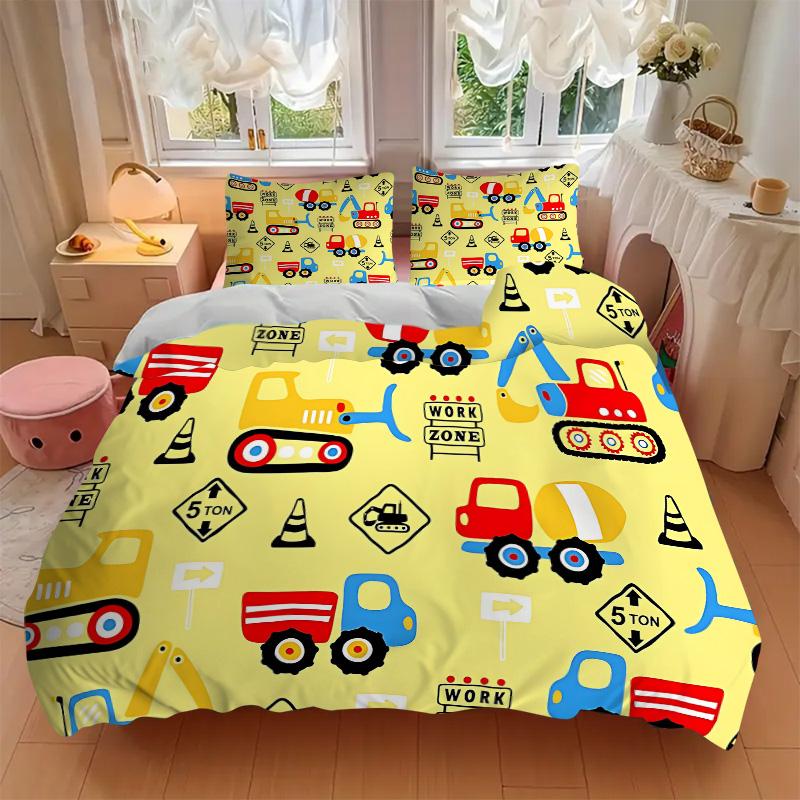 Construction Zone Fun Print 3Pcs Bedding Setduvet Cover With 2 Bedropillowcase Home Birthday Gift