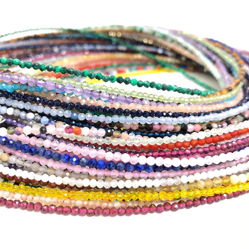 Small Natural Stone Bead Necklace Bracelet for Women,Zircon tourmaline pearl Necklace with , Reki Clavicle Chain, Choker, 2-3mm