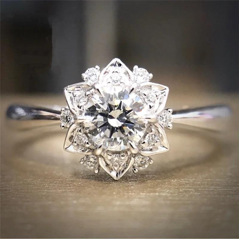 Creative Women's Ring Crystal Zircon Flowers Set with Dazzling Fashion Simple Wedding Circle Party Luxury