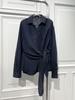 Chic Irregular Lace-Up Waist Shirt: Women's French Old Money Style Long Sleeve Top