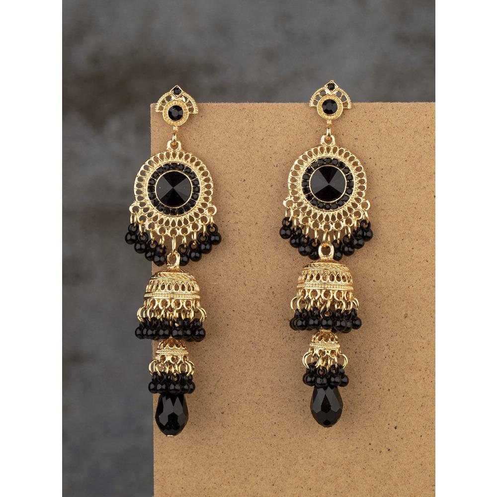 Personalized Micro-diamond Earrings Thai Retro Women's Long Luxury Imitation Large Gemstone Bell Fringed Earrings