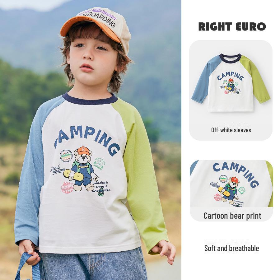 Boys' Striped Long-Sleeve Antibacterial Cotton T-Shirt