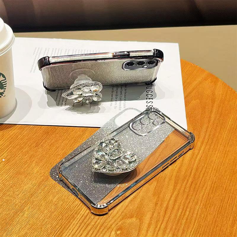 Etui na telefon dla Samsung Galaxy A17 A07 S25 S24 Ultra S23 S20 S21 FE S22 Plus Brokatowe Diamentowe Serce Odporne na Wstrząsy Etui z Uchwytem Pokrowiec