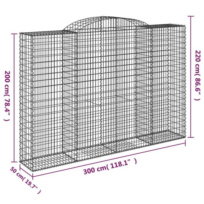 VidaXL Paniers à gabions arqués 2 pcs 300x50x200/220 cm fer galvanisé, gabion, cage de gabion, panier de mur de gabion, mur 3146791
