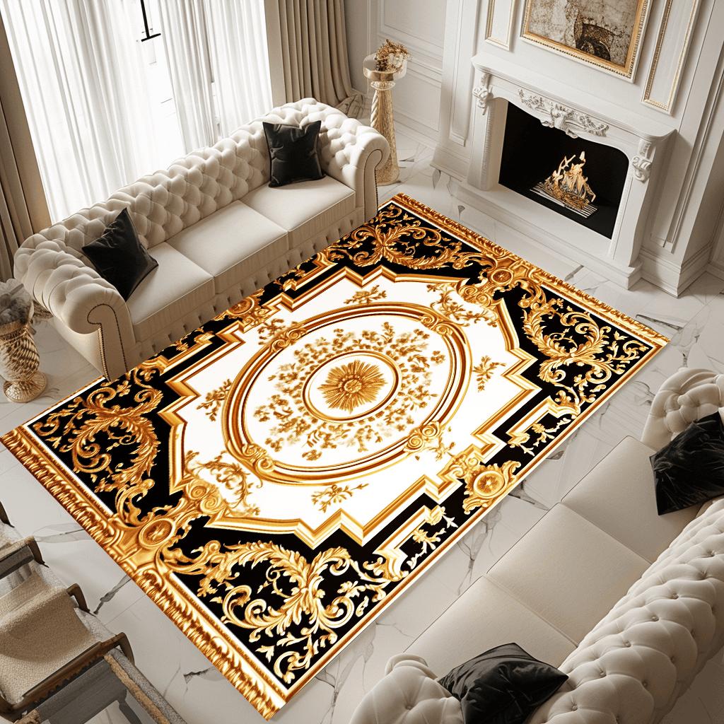 European Gorgeous Golden Carpet Living Room Luxury Decoration Sofa Side Anti-slip Rugs for Bedroom Cloakroom Floor Mats Washable