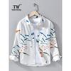 TW Spring and Autumn Japan Fashion Trendy Print Long Sleeve Shirts Men's Clothing 100% Cotton Loose Casual Top Outerwear New
