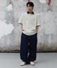 AGOD Contrast Denim Collar Stripe Half T-Shirt [Ivory]