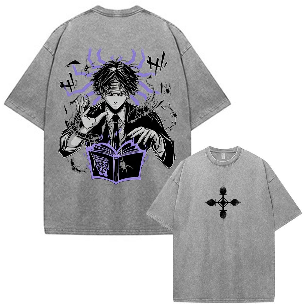 Anime Hunter X Hunter Shizuku Spider Troupe Phantom Vintage Washed T-shirt Men Women Fashion Casual Cotton Short Sleeve T-shirts