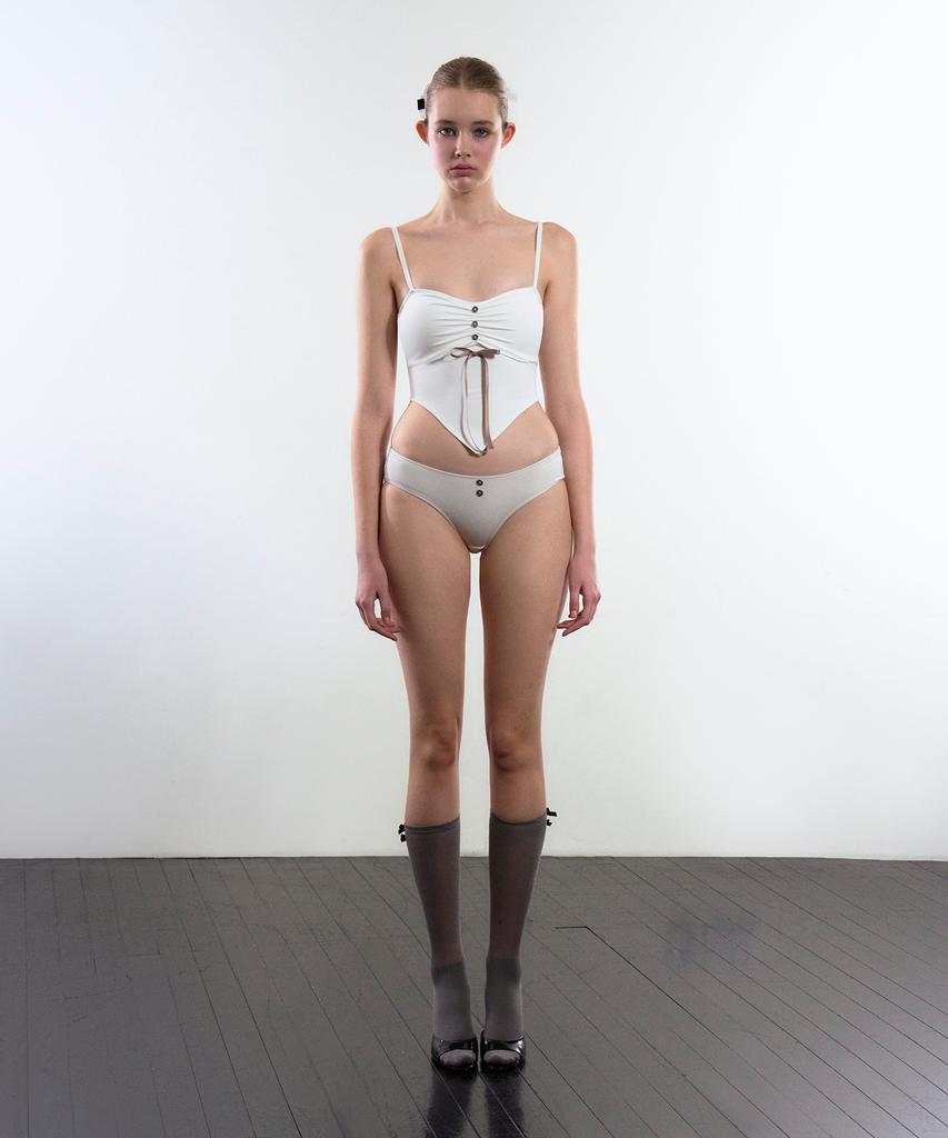 VINAJ Button Ribbon Shirring Cone Bikini Bra (White)