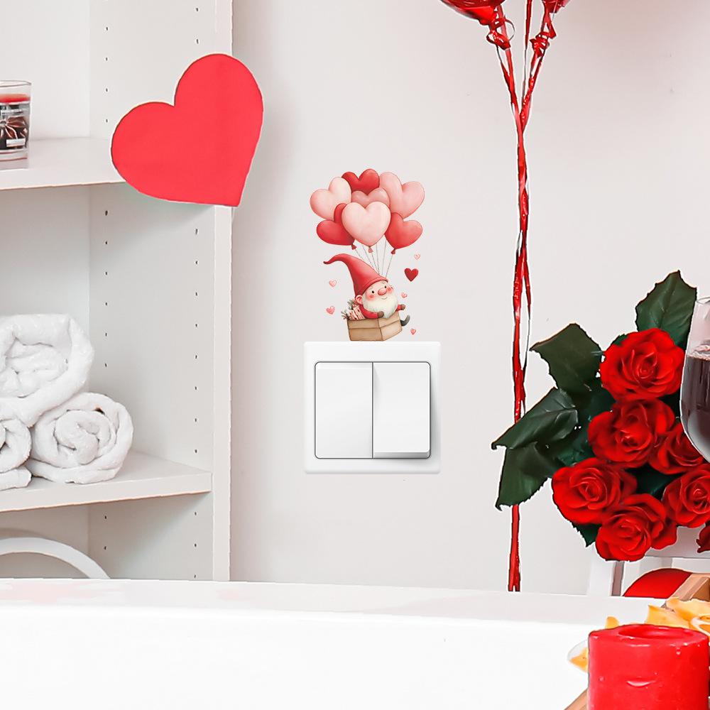 Valentine's Day Dwarf and Heart-shaped Balloon Bedroom Living Room Wall Beautification Stickers