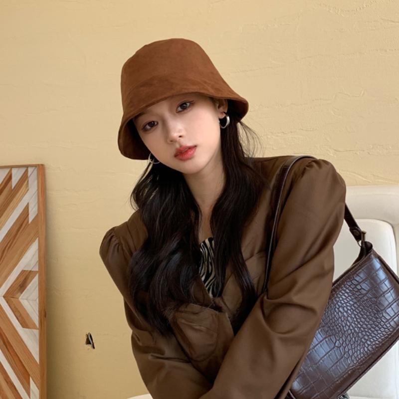 All-match Retro Suede Basin Hat Fashion Fisherman Hat Windproof Bucket Hat for Fall Winter Daily Wear Morning Workout