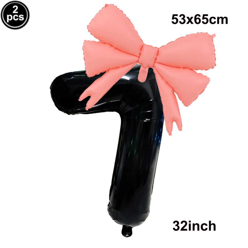 32inch Aluminum Film Black Bow Number Balloons Ribbon Bows Balloons for Birthday Decoration Supplies Anniversary Number Balloons