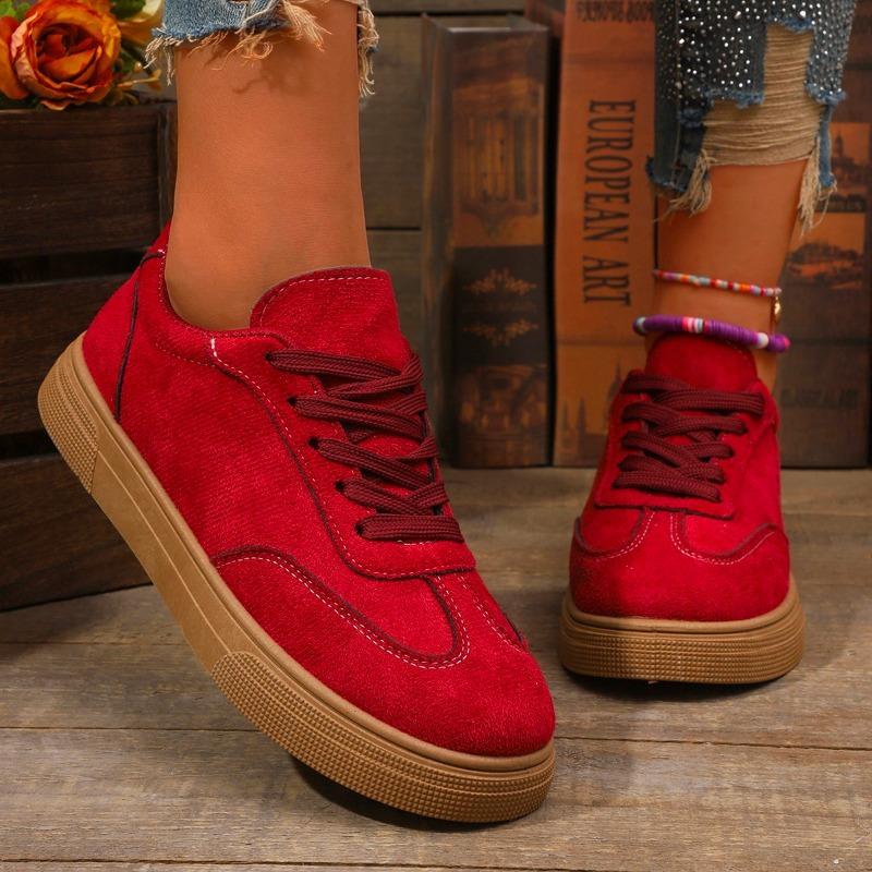 Fashion Women's Sports Shoes Tennis Running Canvas Casual Basket Skateboard Spring Autumn Round Toe Red Ladies Flats Barefoot Sneakers