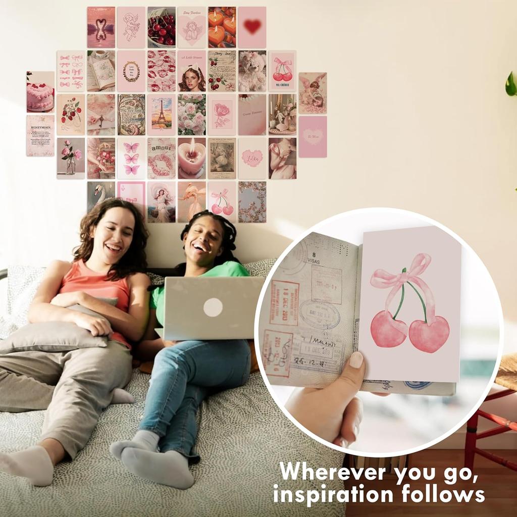 97 Decor Pink Coquette Room Decor Aesthetic - Coquette Wall Decor, Coquette Posters For Room Aesthetic Pink Collage Kit For Teen Girls Dorm Bedroom,