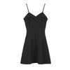 Black Temperament Thin and Sexy A-word Dress Short Skirt Summer French Hepburn Style Waist with Suspenders Small Black Dress