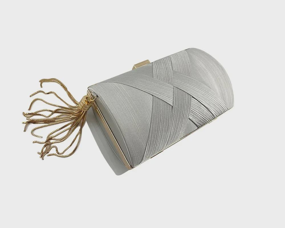 Tassel Woven Metal Evening Clutch Bag