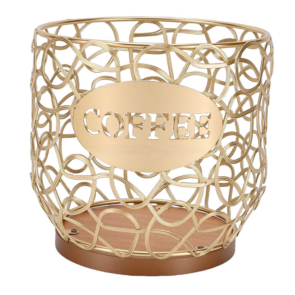 Coffee Pod Holder   Large Capacity Coffee Capsule Storage Basket with Wooden Base for Kitchen Counter   Desktop