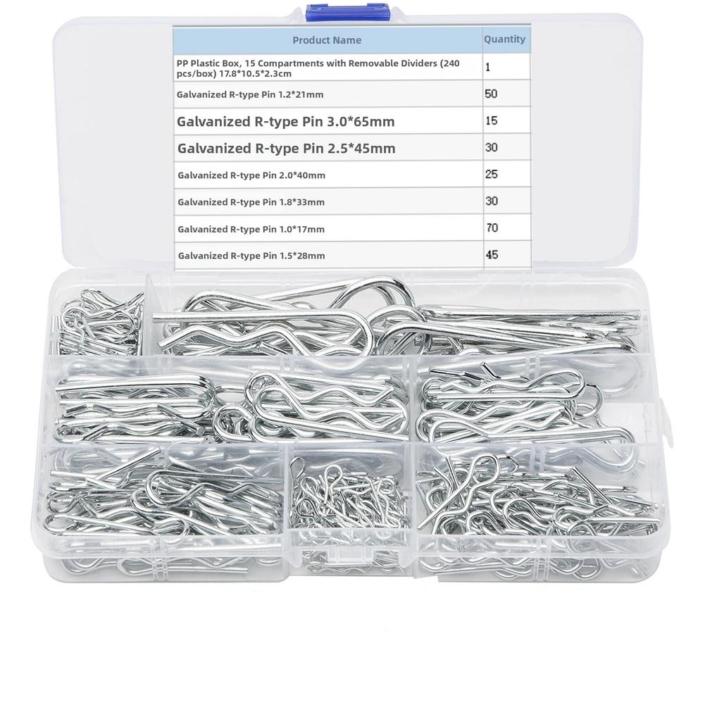 265pcs/set R Type Hairpin Cotter Pins 7 Sizes For Car Repair Lawnmowers Machinery Power Equipment Accessories