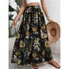 Summer Women's Skirt High Waist Elastic Waist Two-wearing Flower Print Black Vacation Party Beach Skirt