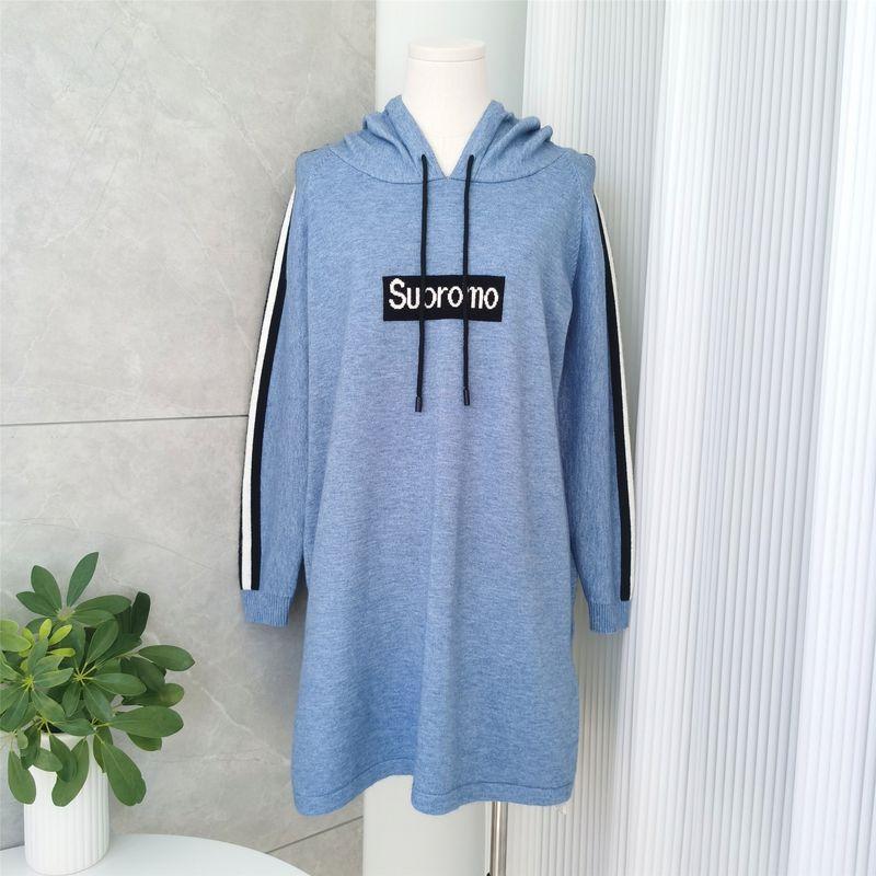

Big Sale Fall and Winter New Arrival Women s Fashion Casual Hooded Loose Slim Looking Mid Length Long Length Women s Sports Sweater Long Sleeve Blue M