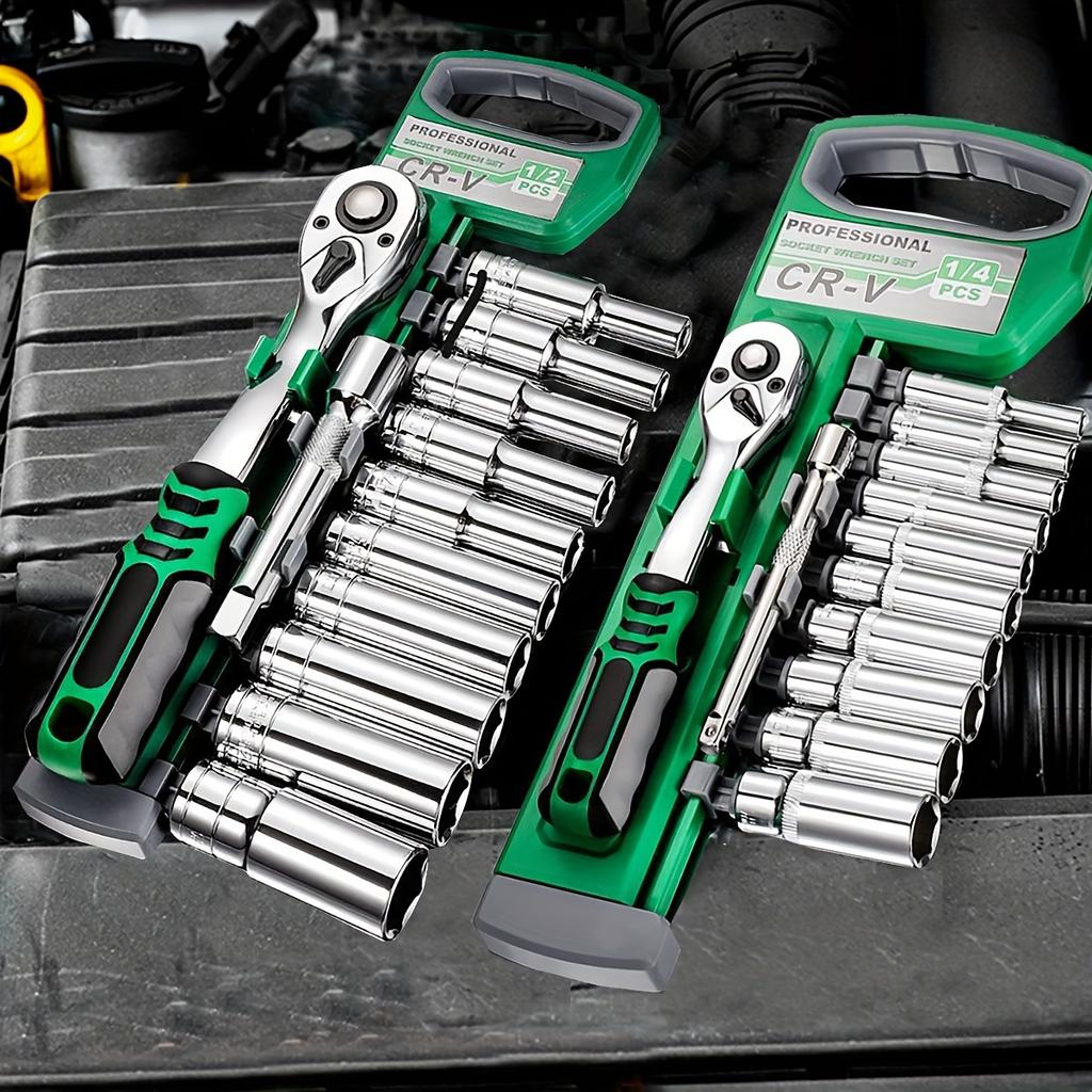 12pcs Ratcheting Socket Wrench Set Quick Release Reversible Ratchet Handle and Swappable Spanners Metric Socket Wrench