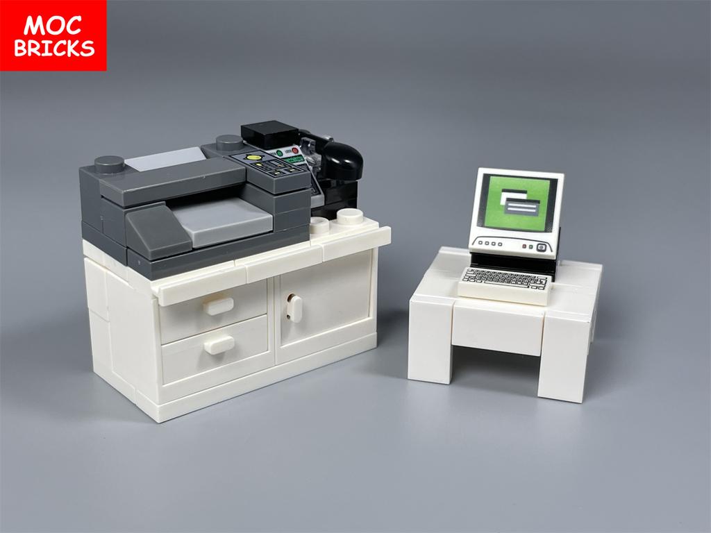 MOC Bausteine Computer Drucker Festnetztelefon Büro Set Zusammengebaut Pädagogisches Bausteine Spielzeug Kinder Geschenke