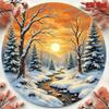 Vintage Winter River Mountain Metal Poster 8x8 Round Wall Art for Living Room