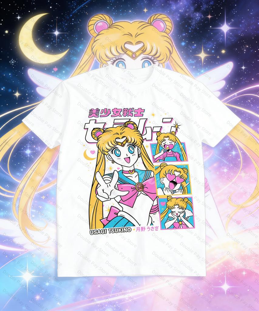 Summer New Sailor Moon Series Tshirts Family Version Adult Soft Loose Plussize Short Sleeves Mens Shirts Woman YK2 tshirts
