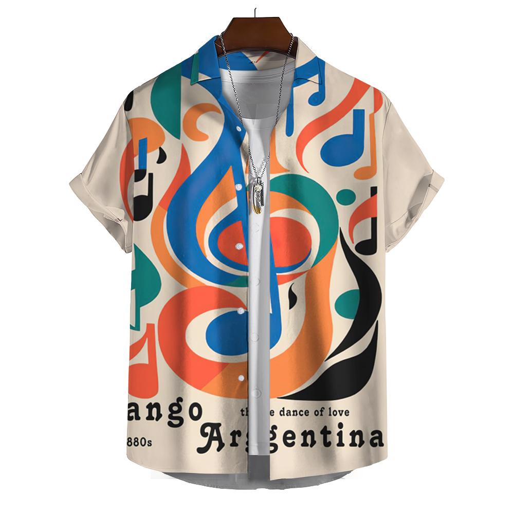 Summer Fashion Printed Shirt Men's Short Sleeve Shirt Cartoon Musical Instrument Printed Street Casual Men's Oversized Top