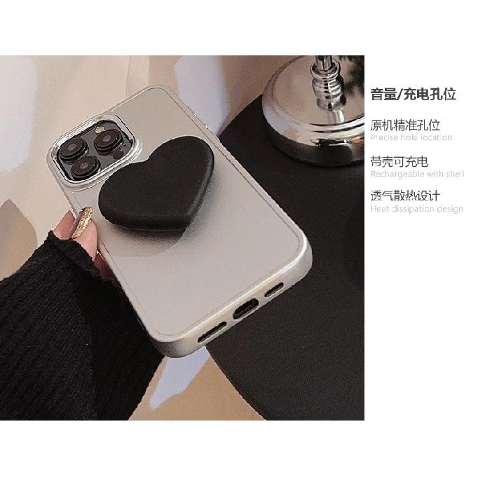 Black heart-shaped stand17promax iPhone Case iphone16Advanced Sense11Applicable12Electroplating15Soft