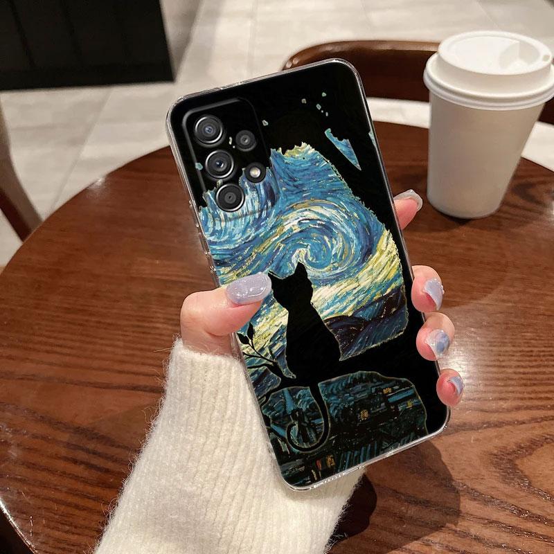 Cat Van Gogh Starry Night Painting Phone Case For Samsung Galaxy A56 A57 A37 A55 A54 A36 A35 A26 A25 A16 A17 A07 A52 A21s Cover