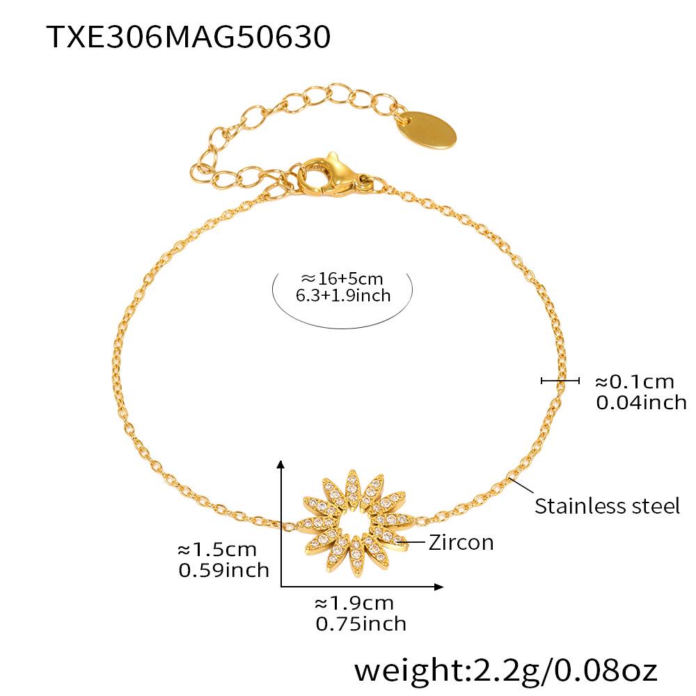 Qiong Yao Sunflower Zircon Sparkle Jewelry Set: Bracelet, Necklace & Ring - High-End Unique Design, Colorfast.