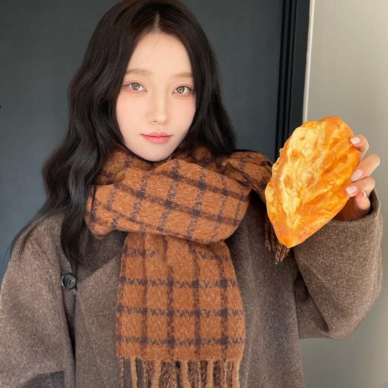 Women's Faux Cashmere Plaid Scarf - Korean Style, Thick & Warm Autumn/Winter Shawl