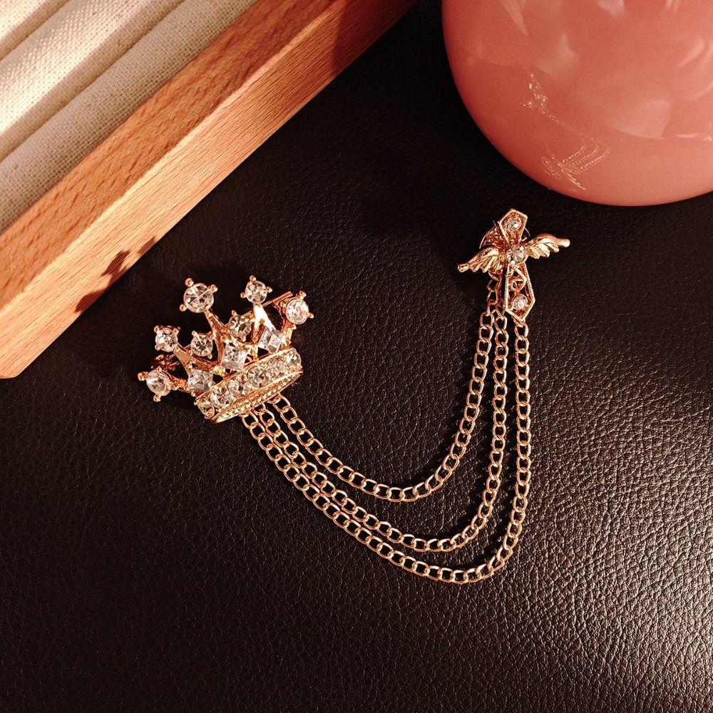 Chain Men Brooch Rhinestone Suit Collar Pin Vintage Suit Lapel Pin  Jewelry Accessories