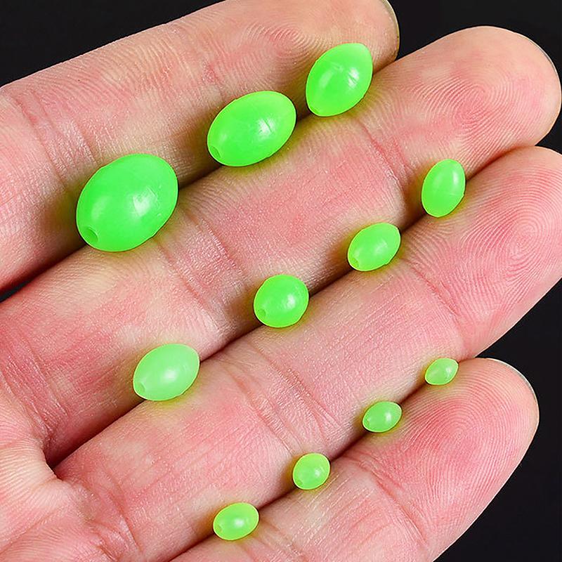 375Pcs/Box Luminous Fishing Beads Olive Green Oval Plastic Fish Beads Anti-Collision Bean Glowing Sink Beads Fishing Gear