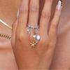 Stylish Floral Pendant Tassels Rings With Freshwater Pearls Stainless Steel Fashion Jewelry For Women